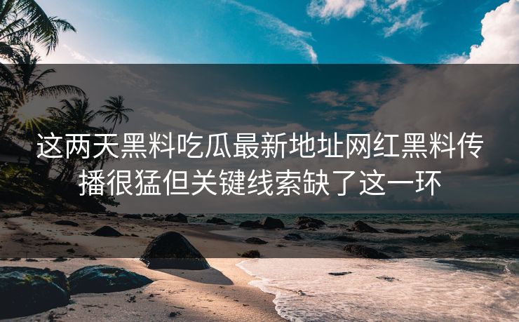 这两天黑料吃瓜最新地址网红黑料传播很猛但关键线索缺了这一环