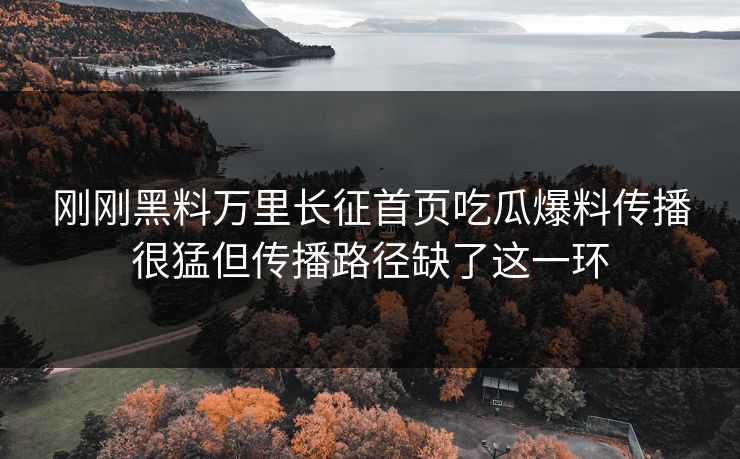刚刚黑料万里长征首页吃瓜爆料传播很猛但传播路径缺了这一环