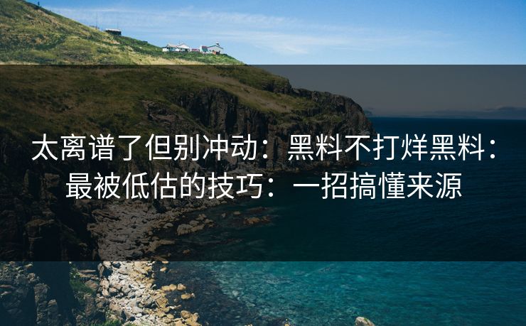 太离谱了但别冲动：黑料不打烊黑料：最被低估的技巧：一招搞懂来源